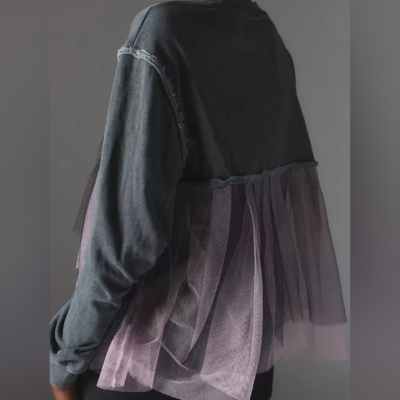 Silence+Noise Anastasia Tulle-Hem semi-sheer unique Cropped Women's top size M - Picture 5 of 9